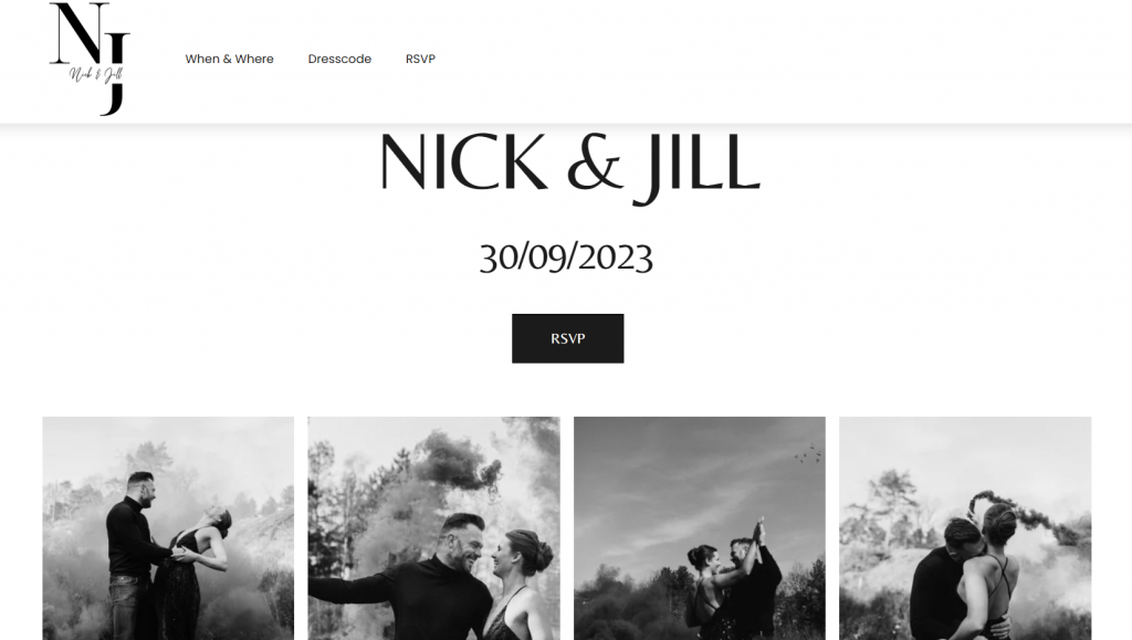 Nick and Jill wedding website homepage