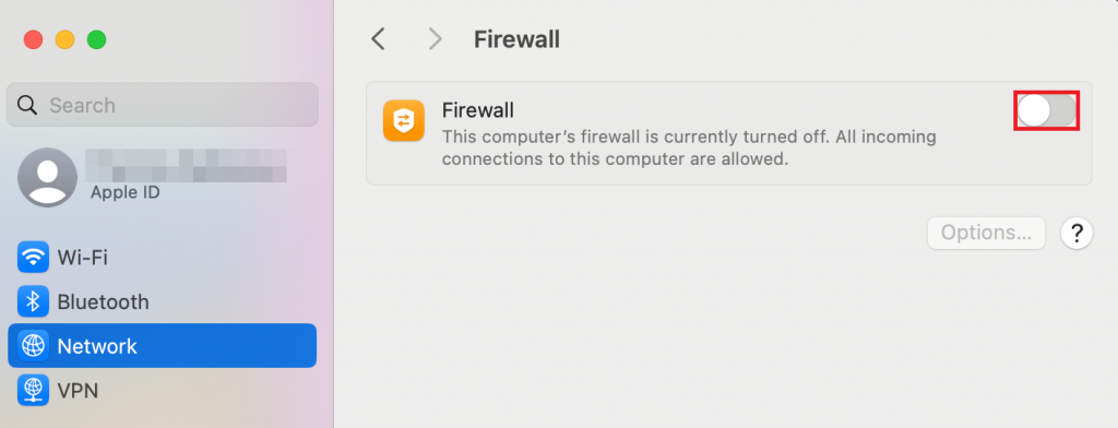 Turning off Firewall on macOS Sonoma