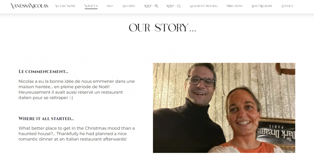 Vanessa and Nicolas' wedding website About Us page