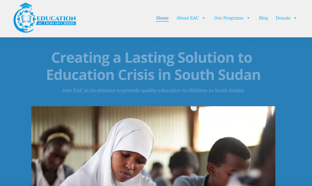 Education Action in Crisis informational website landing page