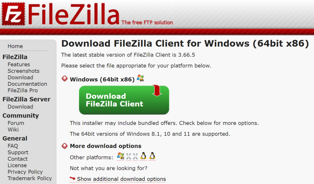 FileZilla's official download page