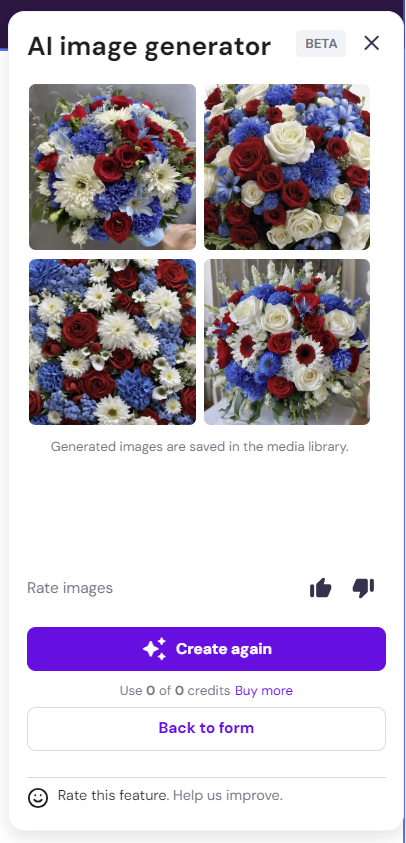 Hostinger AI Image Generator section, showing AI-generated images