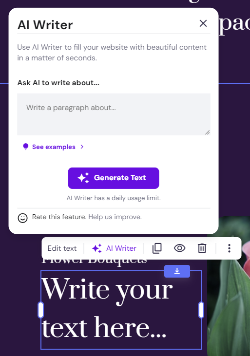 Hostinger AI Writer form where user enters the prompt