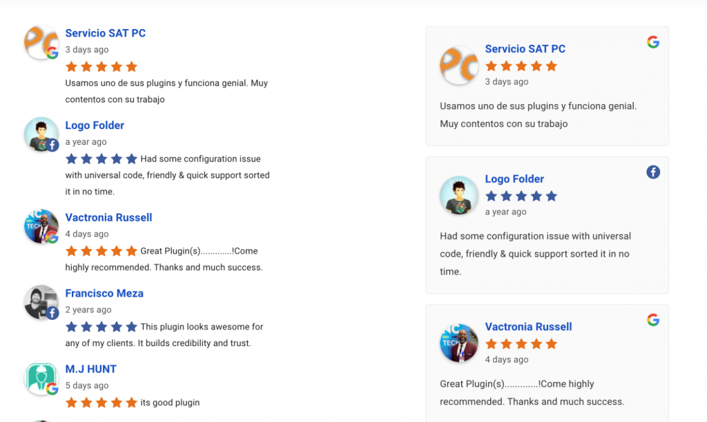 Plugin for Google Reviews demo