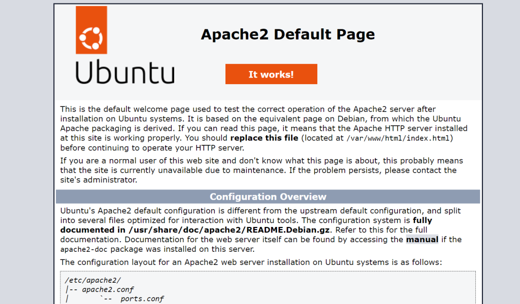 Apache web server welcome page