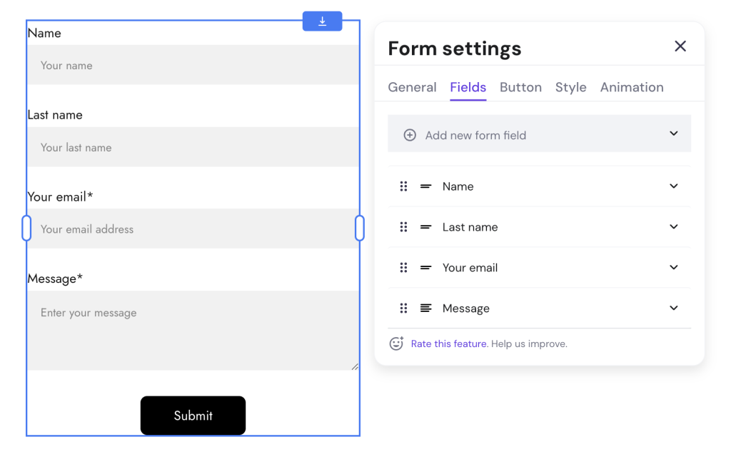 Form settings expanded