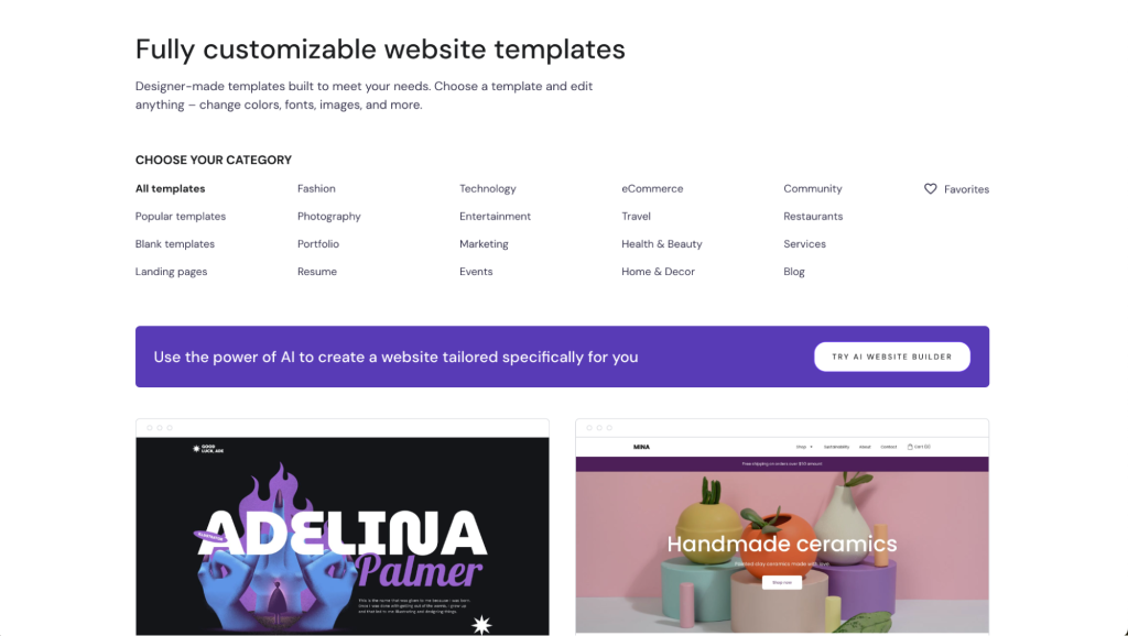 Website templates for Hostinger Website Builder