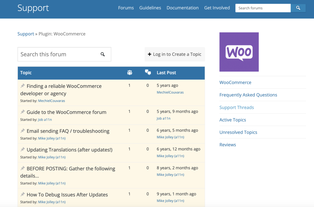 WooCommerce support forums