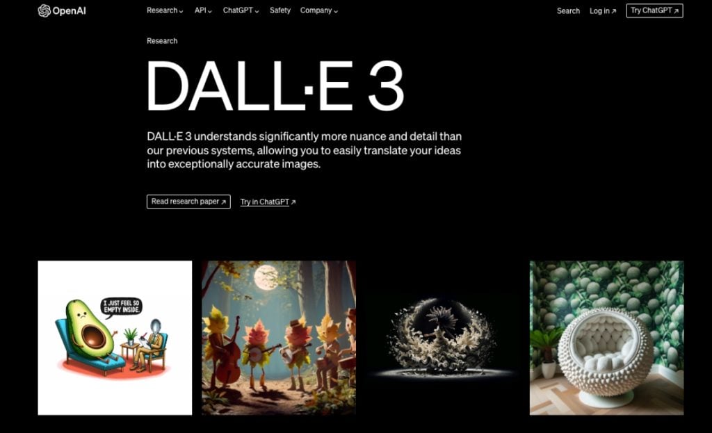 DALL·E homepage with some of its created images