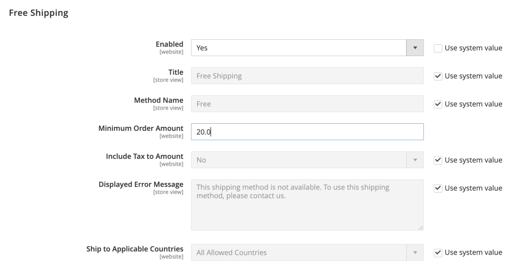 Setting up the free shipping option in Magento 2