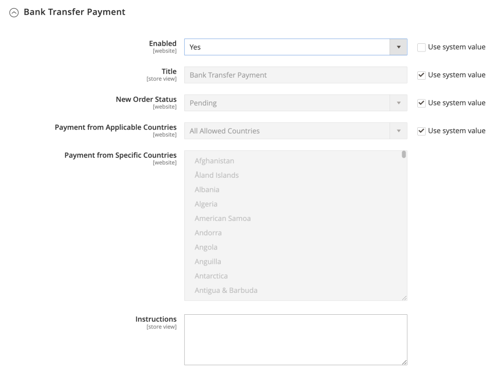 Activating the Bank Transfer Payment option in Magento 2