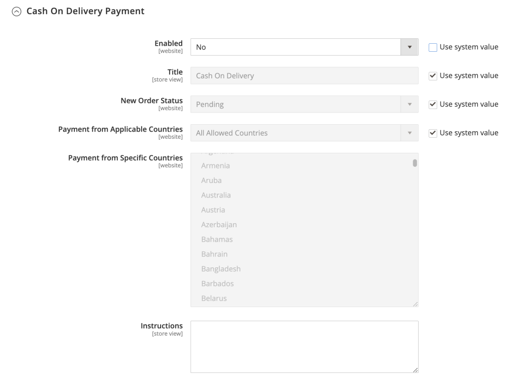 Enabling the Cash On Delivery option in Magento 2