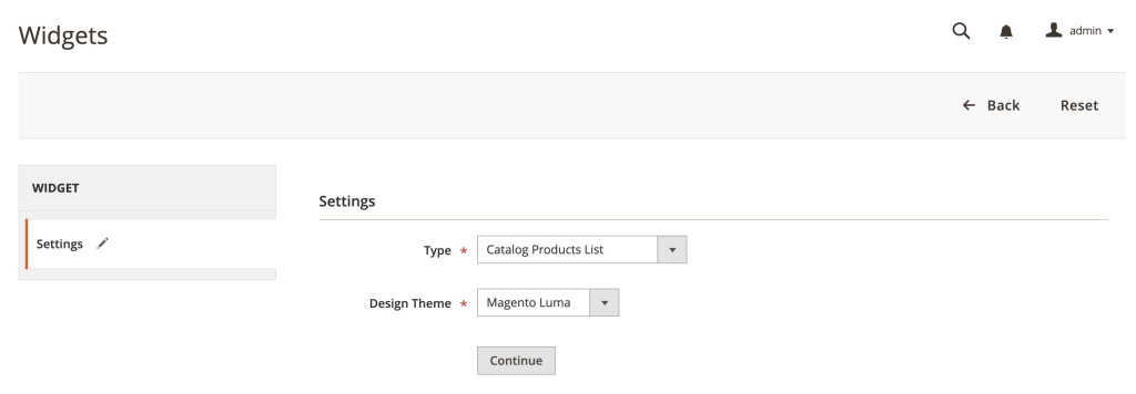 Setting up a new widget in Magento 2