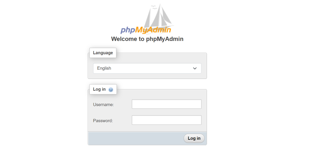 PhpMyAdmin login page