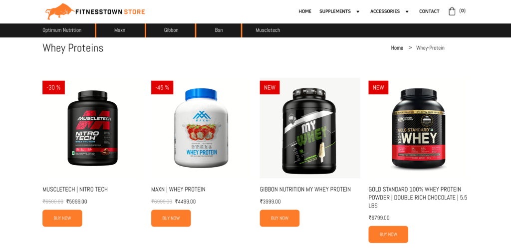 Fitnesstown Store whey protein category