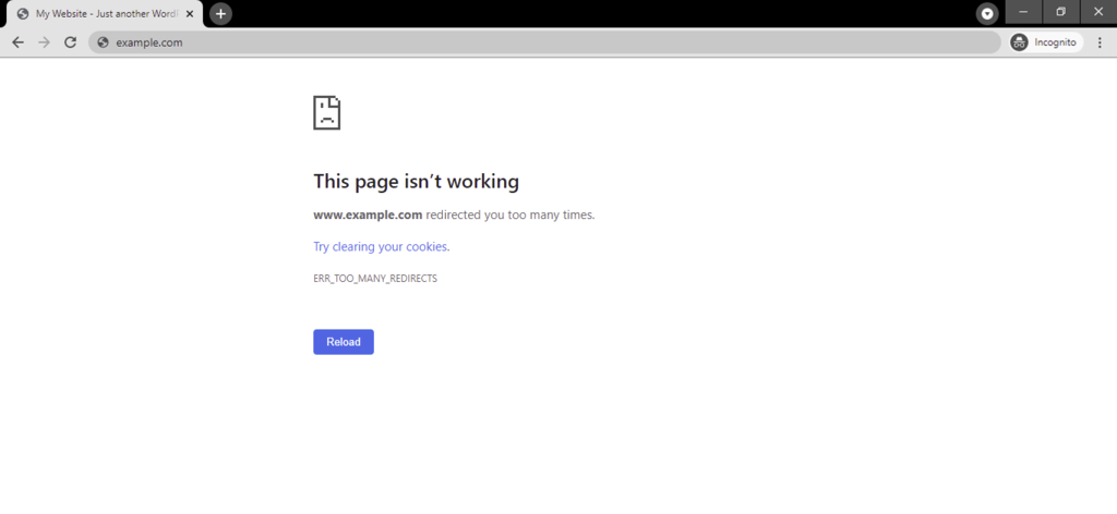 A redirection error message on Chrome