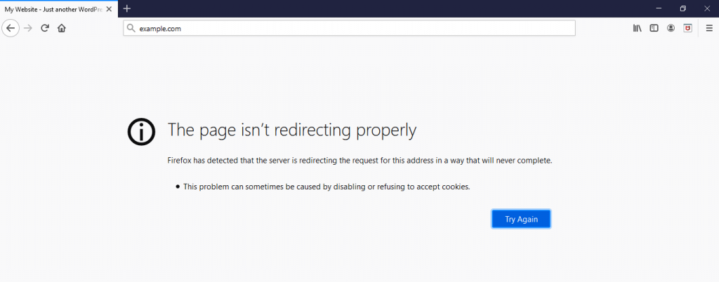 A redirection error message on Firefox