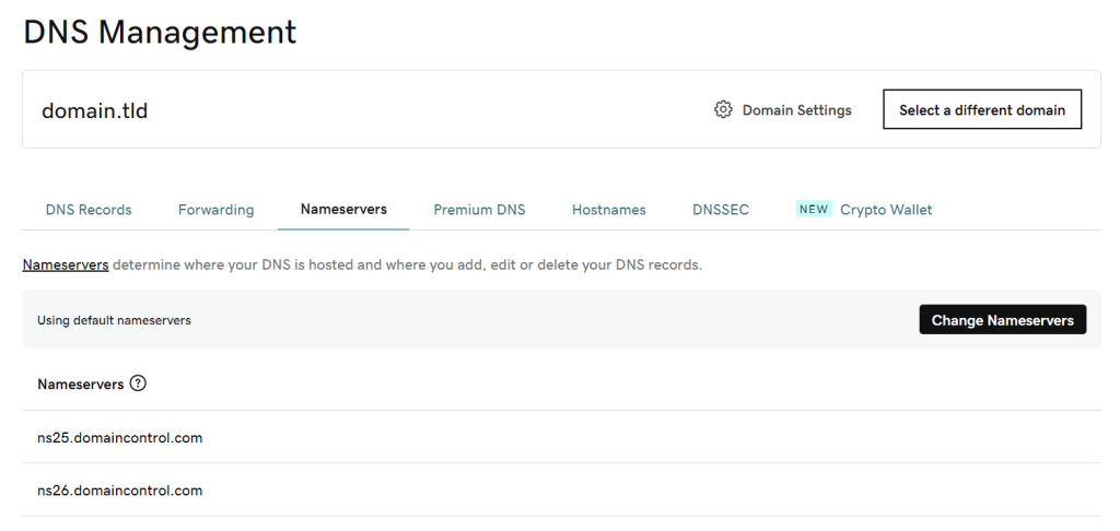 Nameserver settings in GoDaddy's DNS Management page