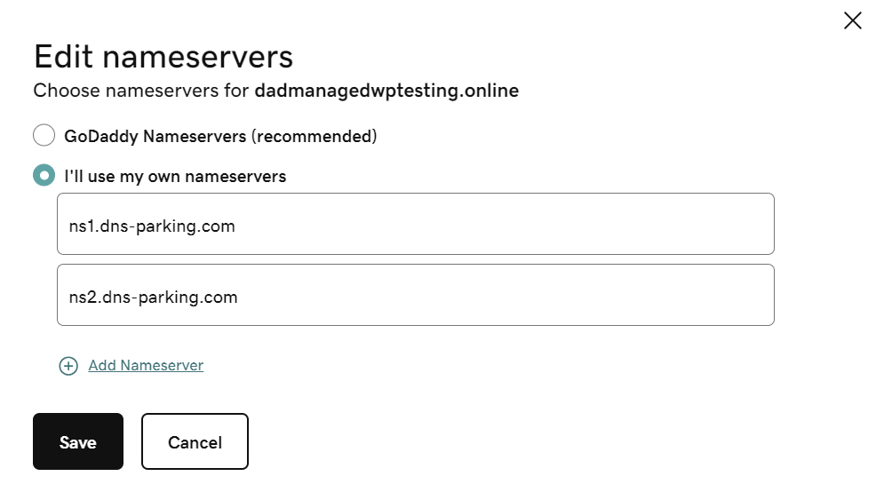 Adding Hostinger's nameservers to GoDaddy account