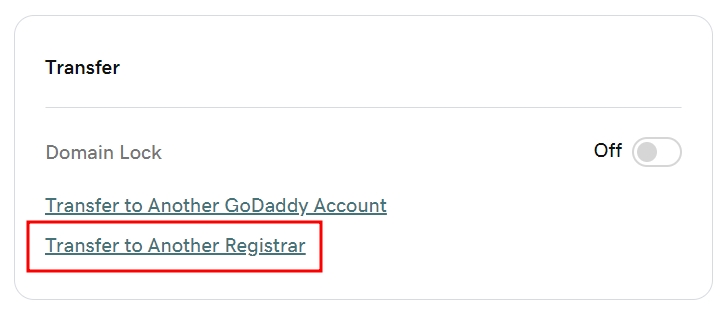 Domain transfer feature in GoDaddy, highlighting the option to migrate to another registrar