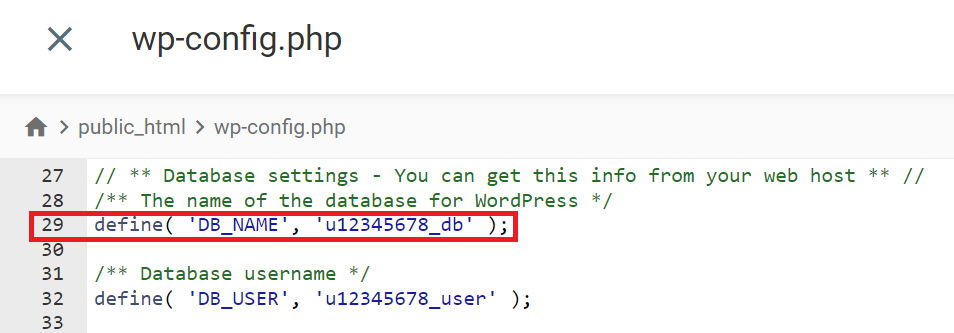 Finding the database name from wp-config.php