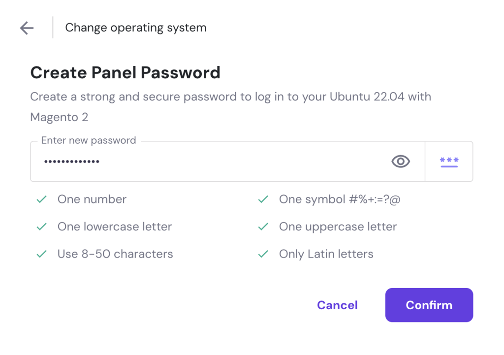 Creating a new password for Magento 2 on hPanel
