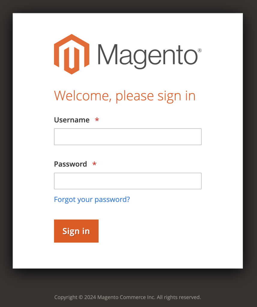 Opening the Magento 2 admin login page