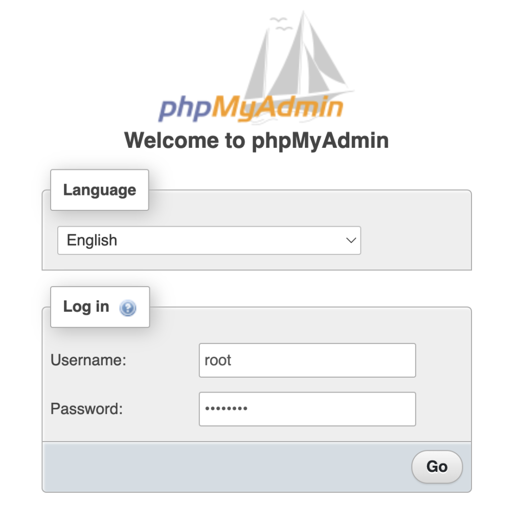 Accessing the phpMyAdmin login page