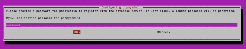 Creating a new MySQL application password when configuring phpMyAdmin
