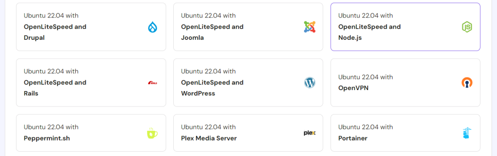 The Ubuntu with OpenLiteSpeed and Node.js template in hPanel